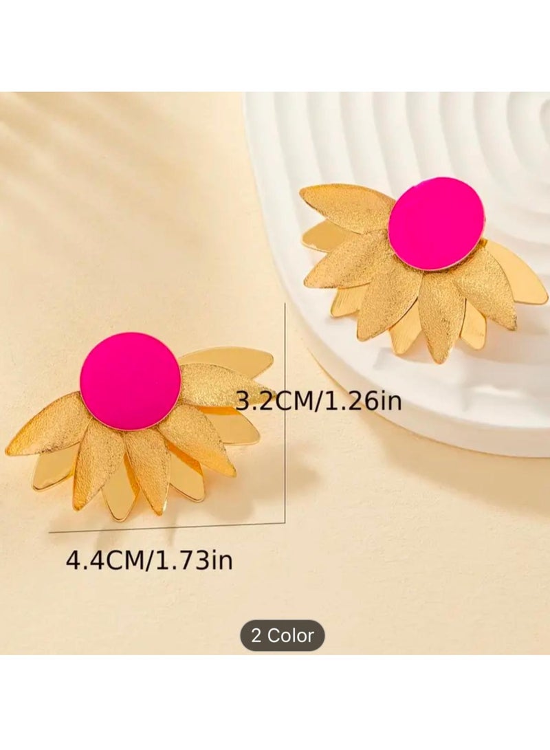 أقراط دائرية فريدة من نوعها بتصميم مروحة على شكل أوراق شجر مجوهرات حديدية على الطراز البوهيمي الأنيق هدية أنثوية - Image 3