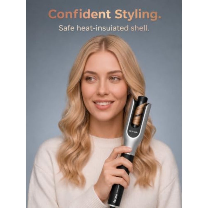 Automatic Rotating Curling Iron, 1 Inch Auto Hair Curler for Long Hair, Anti-Scald Curling Wand with LCD Display, 4 Heat Settings, Dual Rotation, Dual Voltage Travel Hair Curler, Silver - Image 2