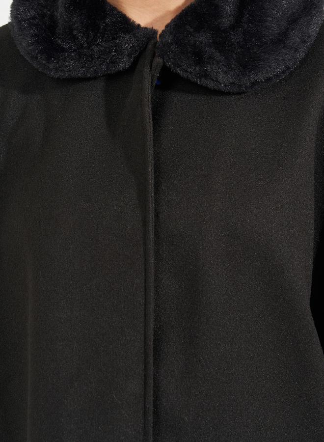 Styli Oversized Longline Faux Fur Trim Wool Like Cape Coat - Image 3