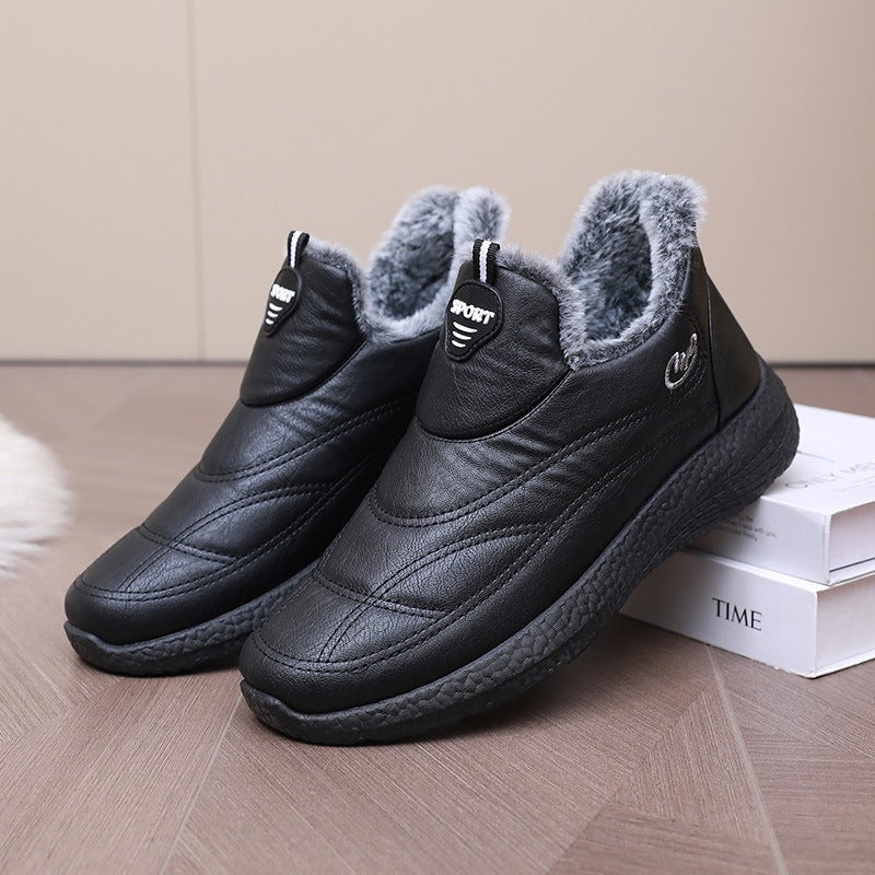 Winter Elderly Womens Cotton Boots Non-Slip Warm Lined Thick Sole Black [men's]] 