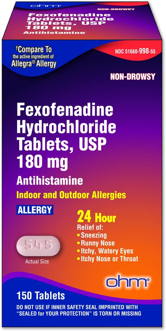 Ohm Fexofenadine Antihistamine Indoor Outdoor Allergy Relief 150Tablets - Single Pack