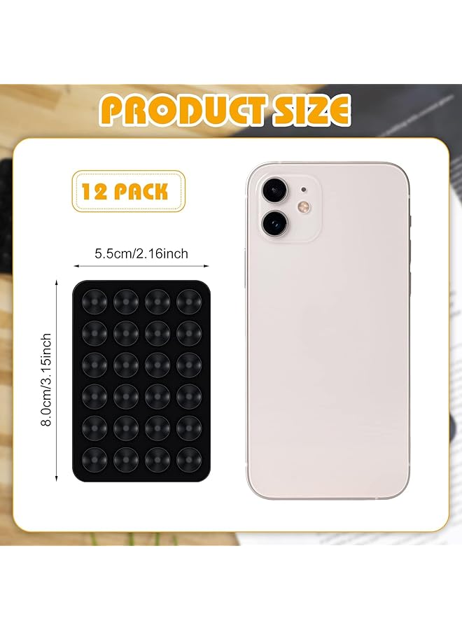 Excefore 12 Pcs Phone Suction Mat, Non Slip Phone Suction Cup Mat, Adhesive Phone Accessory Holder, Suitable For Home Kitchen Mirror Bathroom (Black) - Image 3