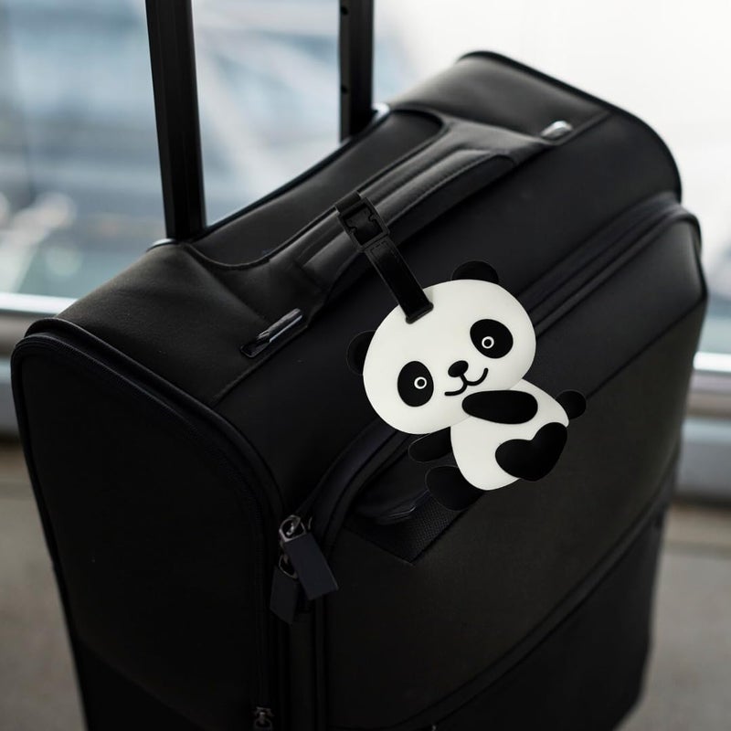 Eitheo بطاقات أمتعة للأطفال بطاقات أمتعة مع اسم وعنوان | بطاقات أمتعة سيليكون للحقائب، بطاقات لتحديد الحقائب/حقائب المدرسة ملونة متعددة (باندا) - Image 3