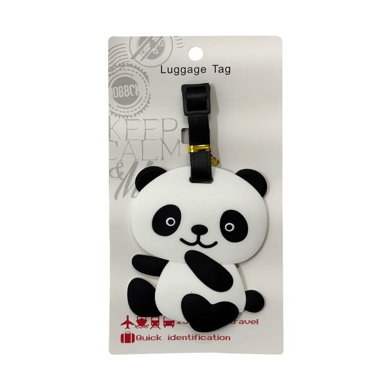 Eitheo بطاقات أمتعة للأطفال بطاقات أمتعة مع اسم وعنوان | بطاقات أمتعة سيليكون للحقائب، بطاقات لتحديد الحقائب/حقائب المدرسة ملونة متعددة (باندا) - Image 4