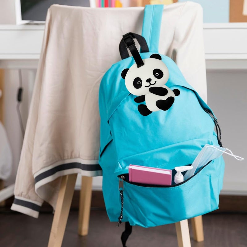 Eitheo بطاقات أمتعة للأطفال بطاقات أمتعة مع اسم وعنوان | بطاقات أمتعة سيليكون للحقائب، بطاقات لتحديد الحقائب/حقائب المدرسة ملونة متعددة (باندا) - Image 2