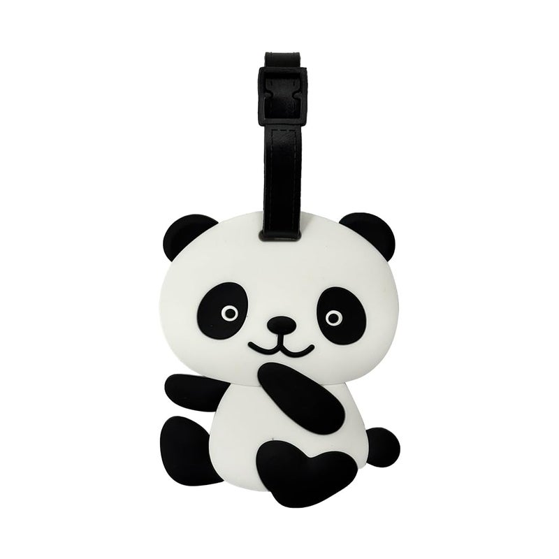 Eitheo بطاقات أمتعة للأطفال بطاقات أمتعة مع اسم وعنوان | بطاقات أمتعة سيليكون للحقائب، بطاقات لتحديد الحقائب/حقائب المدرسة ملونة متعددة (باندا) - Image 1