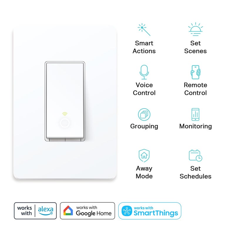 Kasa Smart مفتاح ثلاثي HS210 KIT، يحتاج إلى سلك محايد، مفتاح ضوء Wi-Fi بتردد 2.4GHz يعمل مع أليكسا وجوجل هوم، معتمد من UL، لا حاجة إلى محور، أبيض، 2 عدد (عبوة من 1) - Image 2