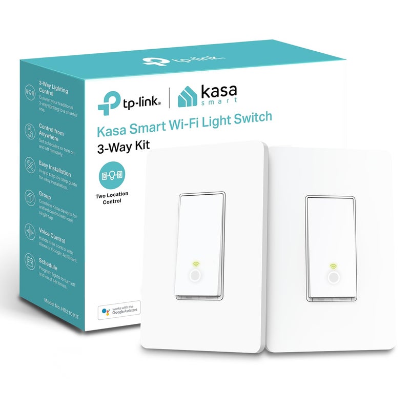 Kasa Smart مفتاح ثلاثي HS210 KIT، يحتاج إلى سلك محايد، مفتاح ضوء Wi-Fi بتردد 2.4GHz يعمل مع أليكسا وجوجل هوم، معتمد من UL، لا حاجة إلى محور، أبيض، 2 عدد (عبوة من 1) - Image 1