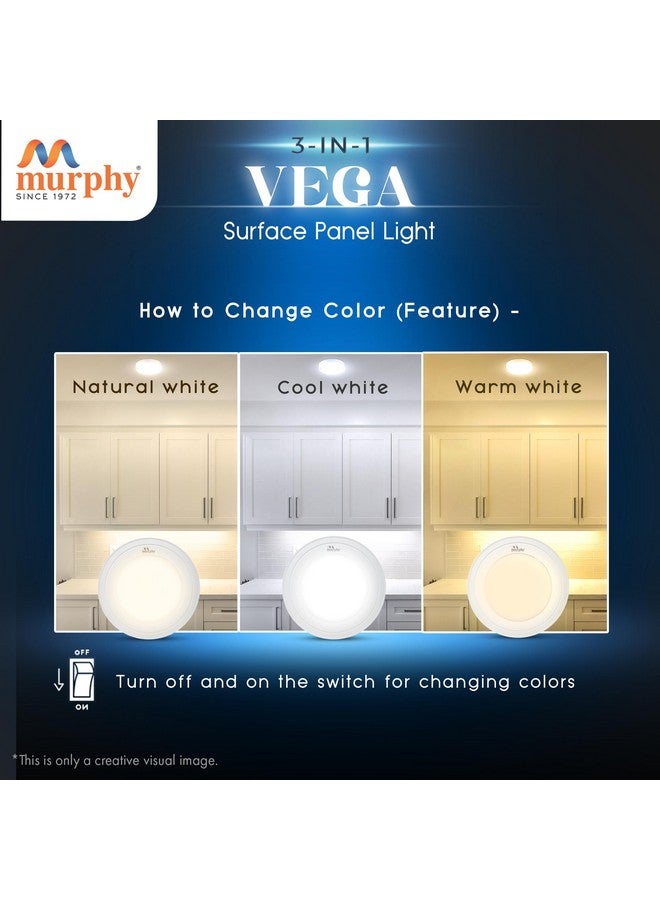 Murphy Aluminium 10W Vega 3-In-1 Round Led Panel Color Changing Surface Light (Cool White/Warm White/Natural White, Pack Of 4) - Image 3