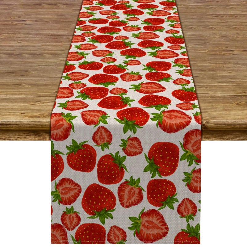 Pudodo Strawberry Table Runner Spring Summer Fruit Strawberry Themed Birthday Baby Shower Party Kitchen Dining Home Decoration 13 x 72