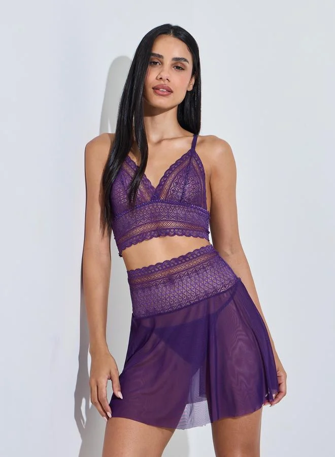 Styli Pack of 3 - Purple Lace Details Bralette, Skirt and Brief