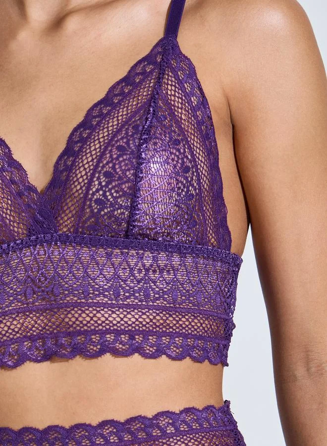 Styli Pack of 3 - Purple Lace Details Bralette, Skirt and Brief