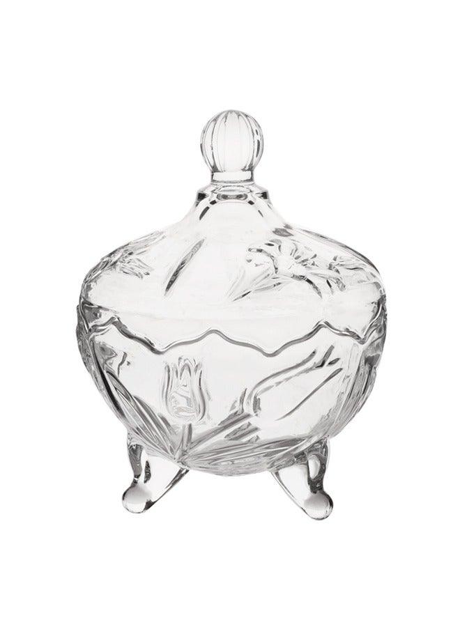 جوزيل وعاء حلوى زجاجي فاخر مع غطاء شفاف مقاس 18.3 سم