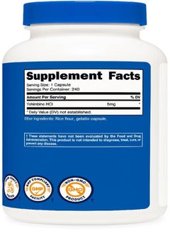 Nutricost نيوتريكوست يوهيمبين هيدروكلوريد 5 ملغ، 240 كبسولة قوة إضافية - خالية من الجلوتين، غير معدلة وراثيًا  - Image 5