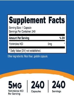Nutricost نيوتريكوست يوهيمبين هيدروكلوريد 5 ملغ، 240 كبسولة قوة إضافية - خالية من الجلوتين، غير معدلة وراثيًا  - Image 2