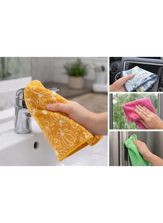 مجموعة من 3 مناشف تنظيف فاخرة من الألياف الدقيقة، مقاس 35 × 35 سم، ناعمة وماصة، بألوان وتصاميم متنوعة، مناسبة للمنزل والمطبخ والسيارات والزجاج. - Image 3