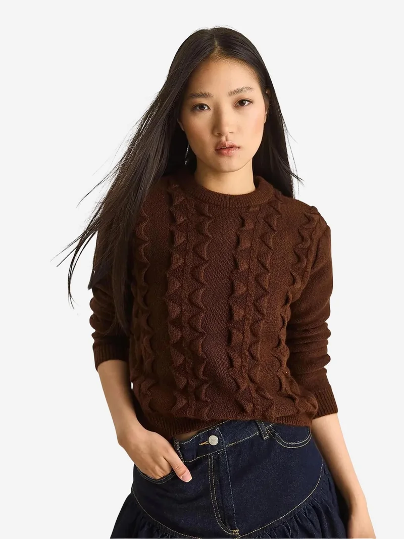 Bianco Lucci LUCCI Textured Crew Neck Sweater