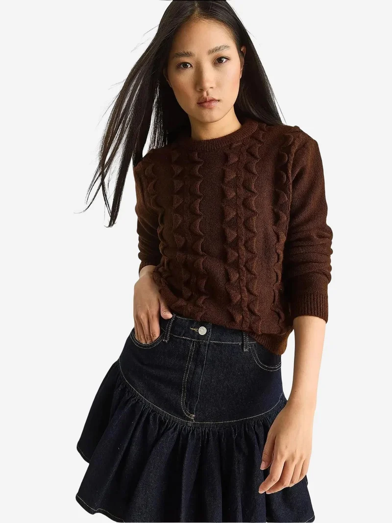 Bianco Lucci LUCCI Textured Crew Neck Sweater