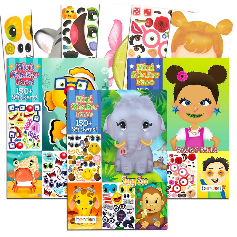 Bendon Publishing Make a Face Sticker Books for Girls Kids Toddlers - Set of 3 Sticker Face Activity Books with over 70 Faces and 450 Stickers Total - Image 1