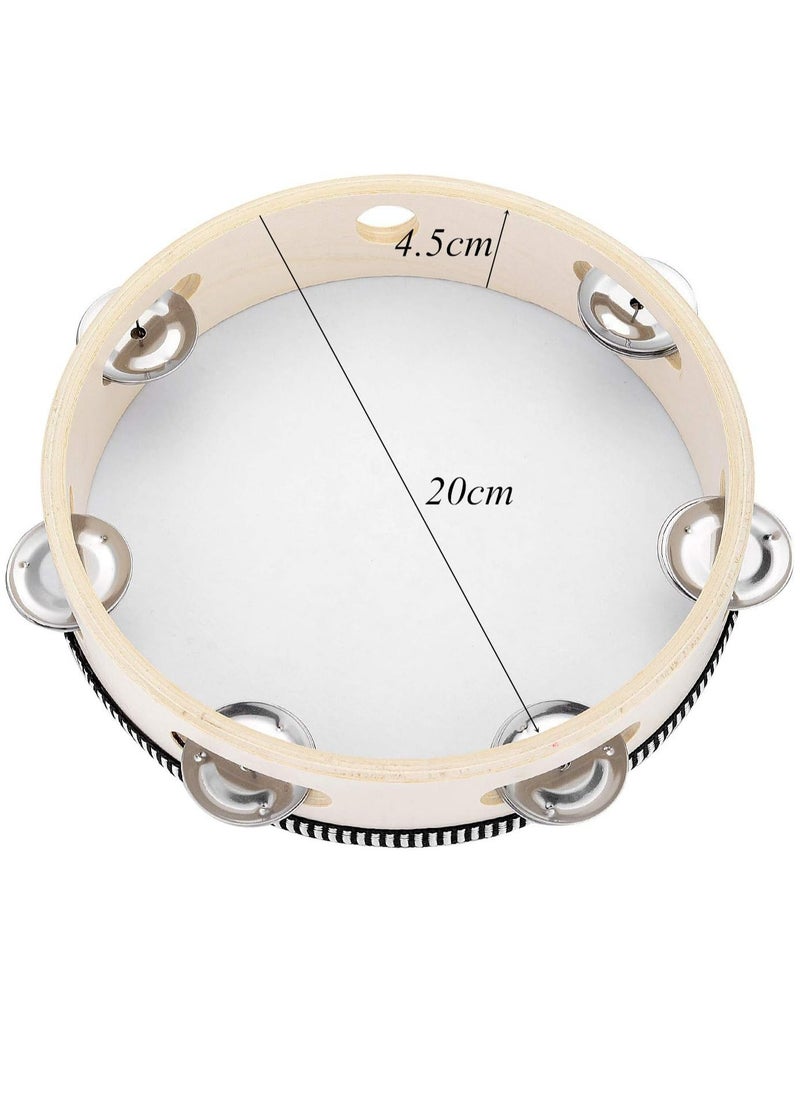 Mike Music - Tambourine Hand Held Drum Bell Birch Metal Jingles Percussion Gift Musical Educational Drum Instrument for KTV Party Games Kids Adults  Medium Sized - Image 1