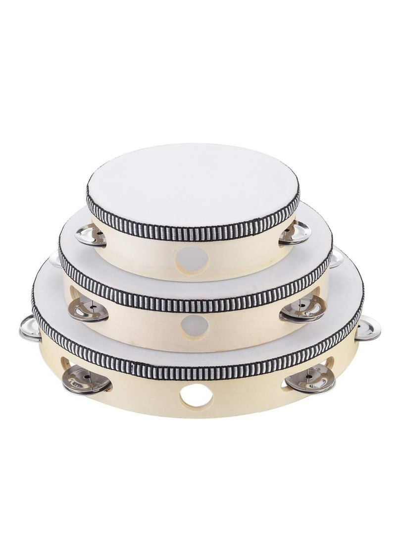 Mike Music - Tambourine Hand Held Drum Bell Birch Metal Jingles Percussion Gift Musical Educational Drum Instrument for KTV Party Games Kids Adults  Medium Sized - Image 1