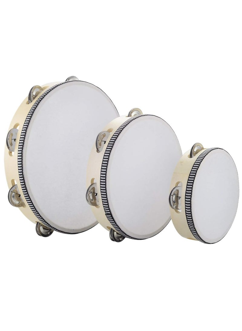Mike Music - Tambourine Hand Held Drum Bell Birch Metal Jingles Percussion Gift Musical Educational Drum Instrument for KTV Party Games Kids Adults  Medium Sized - Image 1