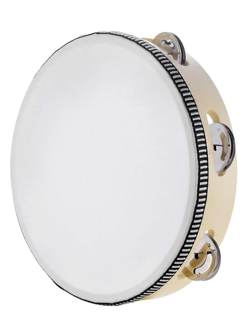 Mike Music - Tambourine Hand Held Drum Bell Birch Metal Jingles Percussion Gift Musical Educational Drum Instrument for KTV Party Games Kids Adults  Medium Sized - Image 1