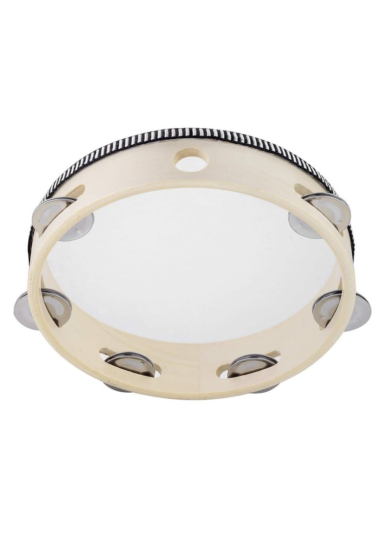 Mike Music - Tambourine Hand Held Drum Bell Birch Metal Jingles Percussion Gift Musical Educational Drum Instrument for KTV Party Games Kids Adults  Medium Sized - Image 1