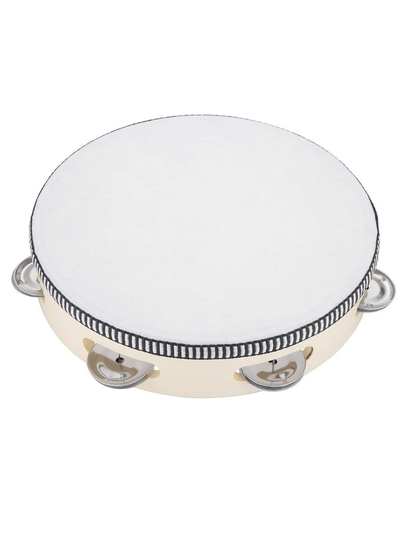 Mike Music - Tambourine Hand Held Drum Bell Birch Metal Jingles Percussion Gift Musical Educational Drum Instrument for KTV Party Games Kids Adults  Medium Sized - Image 1