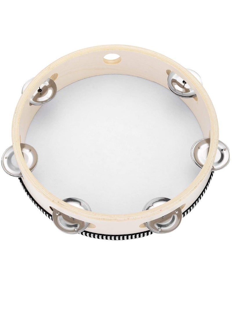 Mike Music - Tambourine Hand Held Drum Bell Birch Metal Jingles Percussion Gift Musical Educational Drum Instrument for KTV Party Games Kids Adults  Medium Sized - Image 1