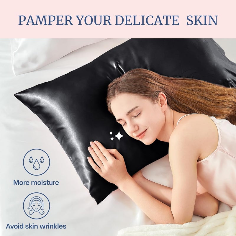 BEDELITE KSA market compliant quality Satin Silk Pillowcase for Hair and Skin, Pillow Cases Queen Size Set of 2 Pack, Super Soft Silky Black Pillow Case with Envelope Closure (20x30 Inches) Trendy widespread design - Image 3
