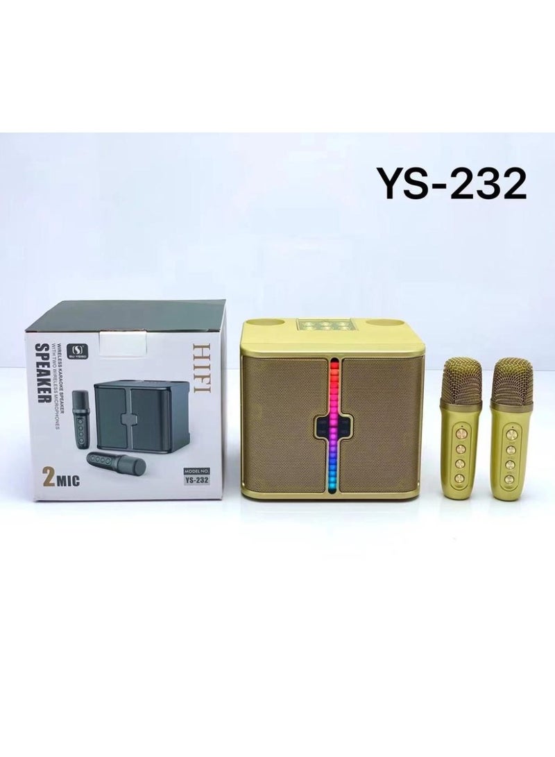 SU.YOSD YS-232 Light Wireless Karaoke Speaker Small Stereo Bluetooth Speaker With Double Wireless Microphones Golden - Image 1