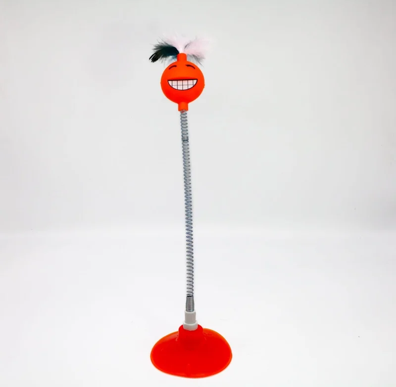 Tineke Suction Cup Spring Loaded Smiling Face Cat Toy 1 Piece