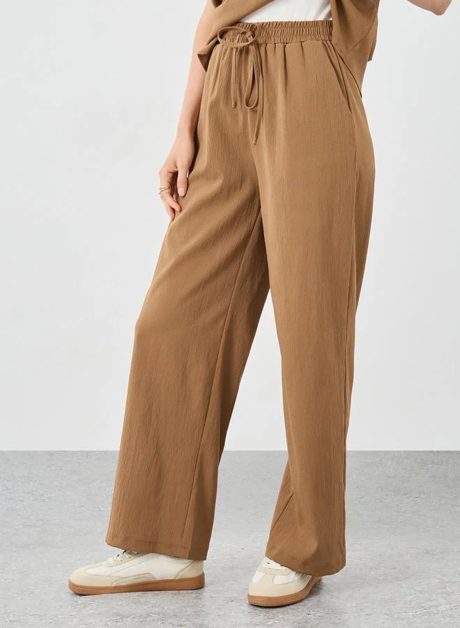 Take Two Take Two Brown Solid Shirt and Wide Leg Pants Co-Ords