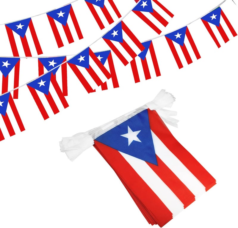 Anley Puerto Rico String Flag Pennant Banners, Patriotic Events 12th of June National Puerto Rican Day Decoration Sports Bars - 33 Feet 38 Flags - Image 1