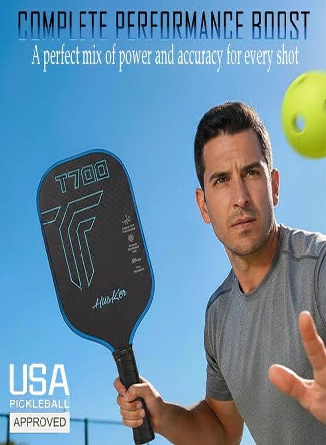 Husker USAPA Approved T700 RAW Carbon Fibre Thermoformed Pickleball Paddle with Spin & Textured Carbon Friction Surface and Elongated Handle Racket (T700-BLUE) - Image 5