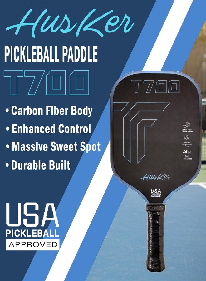 Husker USAPA Approved T700 RAW Carbon Fibre Thermoformed Pickleball Paddle with Spin & Textured Carbon Friction Surface and Elongated Handle Racket (T700-BLUE) - Image 2