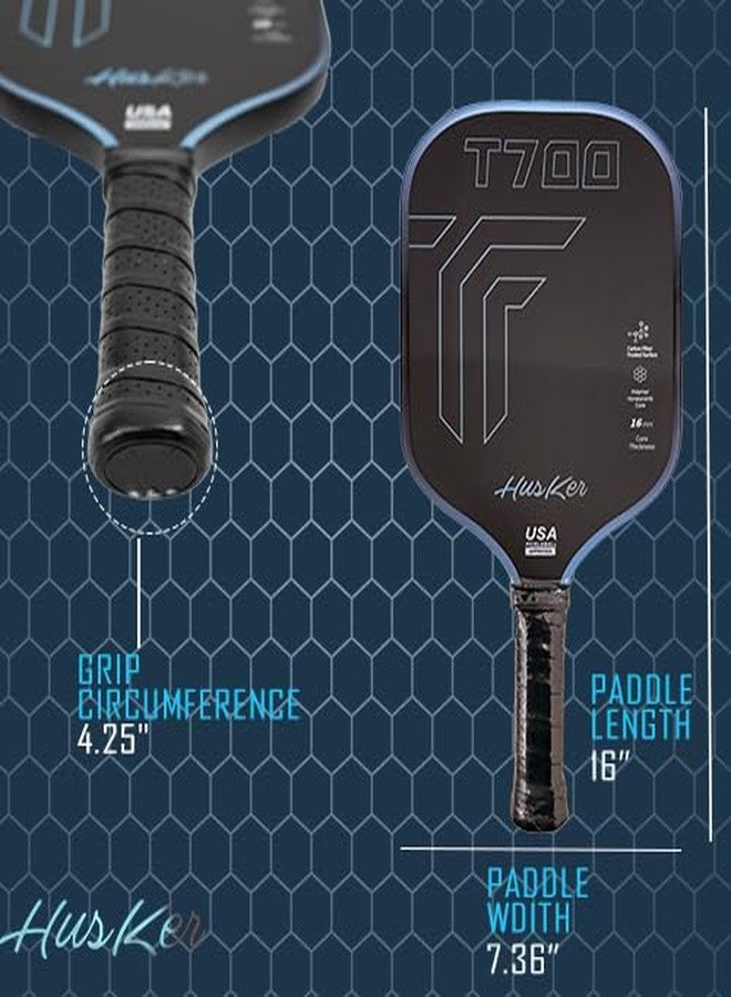 Husker USAPA Approved T700 RAW Carbon Fibre Thermoformed Pickleball Paddle with Spin & Textured Carbon Friction Surface and Elongated Handle Racket (T700-BLUE) - Image 3