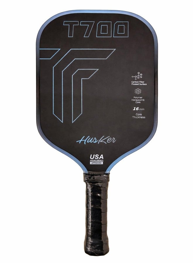 Husker USAPA Approved T700 RAW Carbon Fibre Thermoformed Pickleball Paddle with Spin & Textured Carbon Friction Surface and Elongated Handle Racket (T700-BLUE) - Image 1