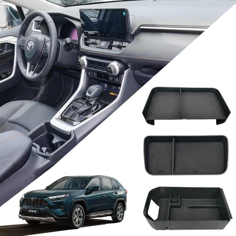AZGaea Upgrated 3PCS Center Console Organizer for Toyota RAV4 2026 2025 2024 2023 20222019 ABS Dashboard Storage Organizer Console Divider Storage Tray Armrest Storage Box for RAV 4 Interior Accessories - Image 2