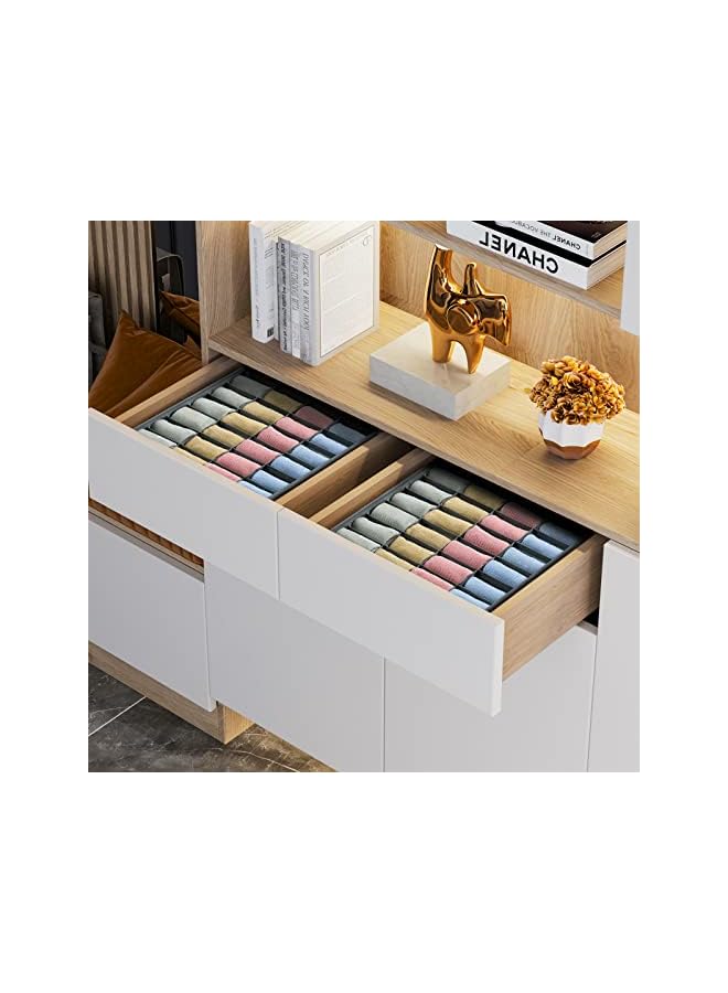 Green Tiger Sock Drawer Organizer Divider 2 Packs Underwear Organizer, 24 Cell Collapsible Closet Cabinet Organizer Underwear Storage Boxes for erorexng Socks, Bra, Handkerchiefs, Ties, Belts (Grey) - Image 2