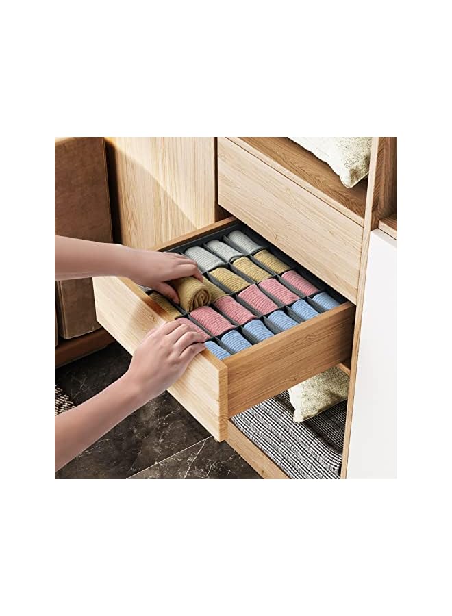 Green Tiger Sock Drawer Organizer Divider 2 Packs Underwear Organizer, 24 Cell Collapsible Closet Cabinet Organizer Underwear Storage Boxes for erorexng Socks, Bra, Handkerchiefs, Ties, Belts (Grey) - Image 3