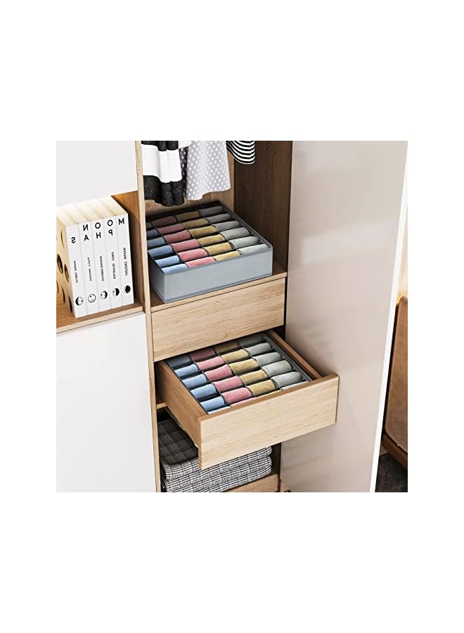 Green Tiger Sock Drawer Organizer Divider 2 Packs Underwear Organizer, 24 Cell Collapsible Closet Cabinet Organizer Underwear Storage Boxes for erorexng Socks, Bra, Handkerchiefs, Ties, Belts (Grey) - Image 4