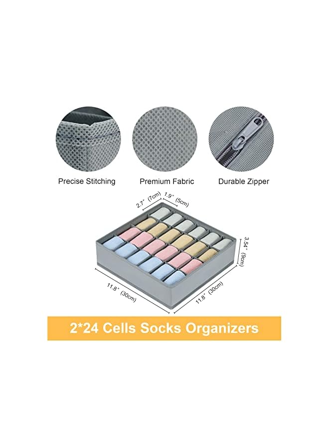 Green Tiger Sock Drawer Organizer Divider 2 Packs Underwear Organizer, 24 Cell Collapsible Closet Cabinet Organizer Underwear Storage Boxes for erorexng Socks, Bra, Handkerchiefs, Ties, Belts (Grey) - Image 5