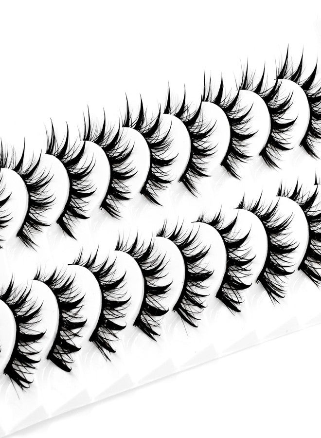 AUGENLI Lashes Anime Eyelashes Wet Look Cat Eye Lashes Spiky Cosplay Eyelash Darkess Makeup Lashes C Curl Faux Mink False Eyelashes with Cotton Band 10 Pairs Pack (A1) - Image 4