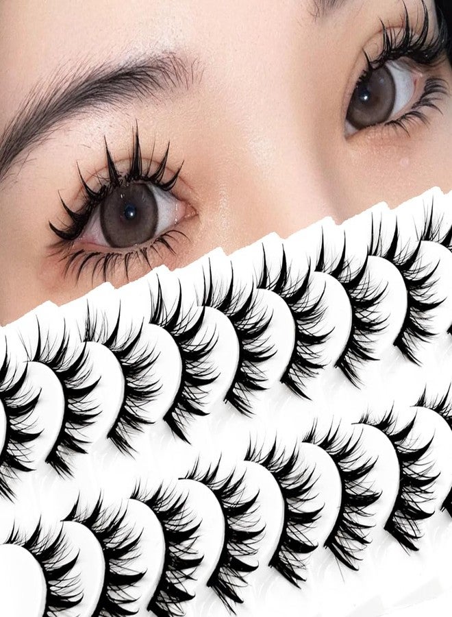 AUGENLI Lashes Anime Eyelashes Wet Look Cat Eye Lashes Spiky Cosplay Eyelash Darkess Makeup Lashes C Curl Faux Mink False Eyelashes with Cotton Band 10 Pairs Pack (A1) - Image 1