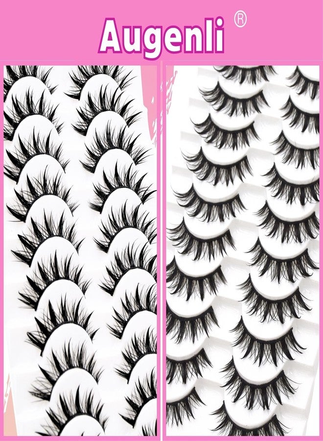 AUGENLI Lashes Anime Eyelashes Wet Look Cat Eye Lashes Spiky Cosplay Eyelash Darkess Makeup Lashes C Curl Faux Mink False Eyelashes with Cotton Band 10 Pairs Pack (A1) - Image 5