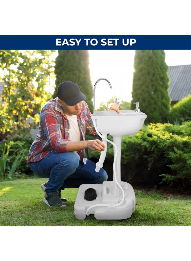 SereneLife Portable Camping Sink w/Towel Holder & Soap Dispenser-19L Water Capacity Hand Wash Basin Stand w/Rolling Wheels-for Outdoor Events, Gatherings, Worksite & Camping- SLCASN18, Standard, White