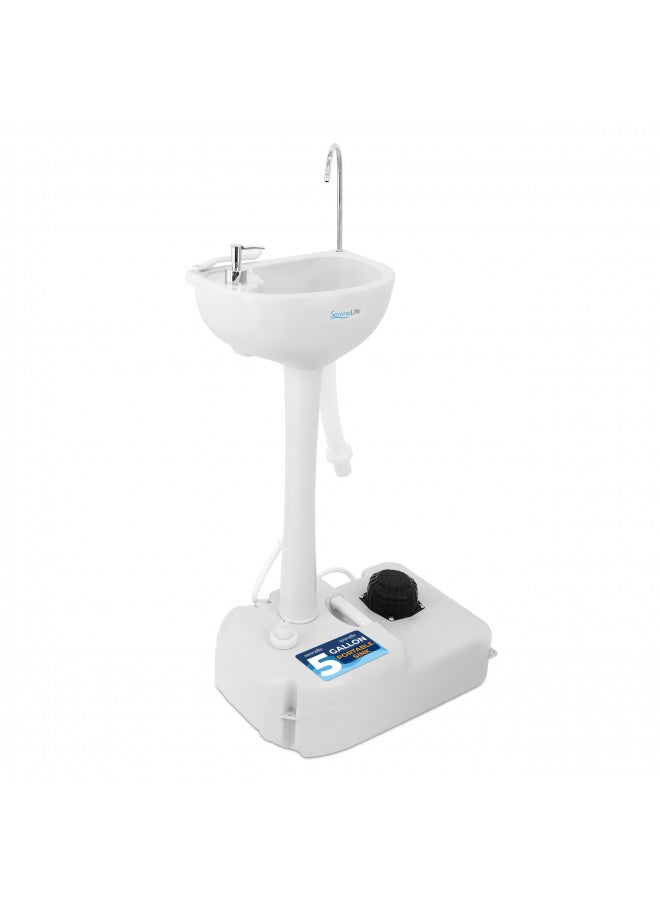 SereneLife Portable Camping Sink w/Towel Holder & Soap Dispenser-19L Water Capacity Hand Wash Basin Stand w/Rolling Wheels-for Outdoor Events, Gatherings, Worksite & Camping- SLCASN18, Standard, White
