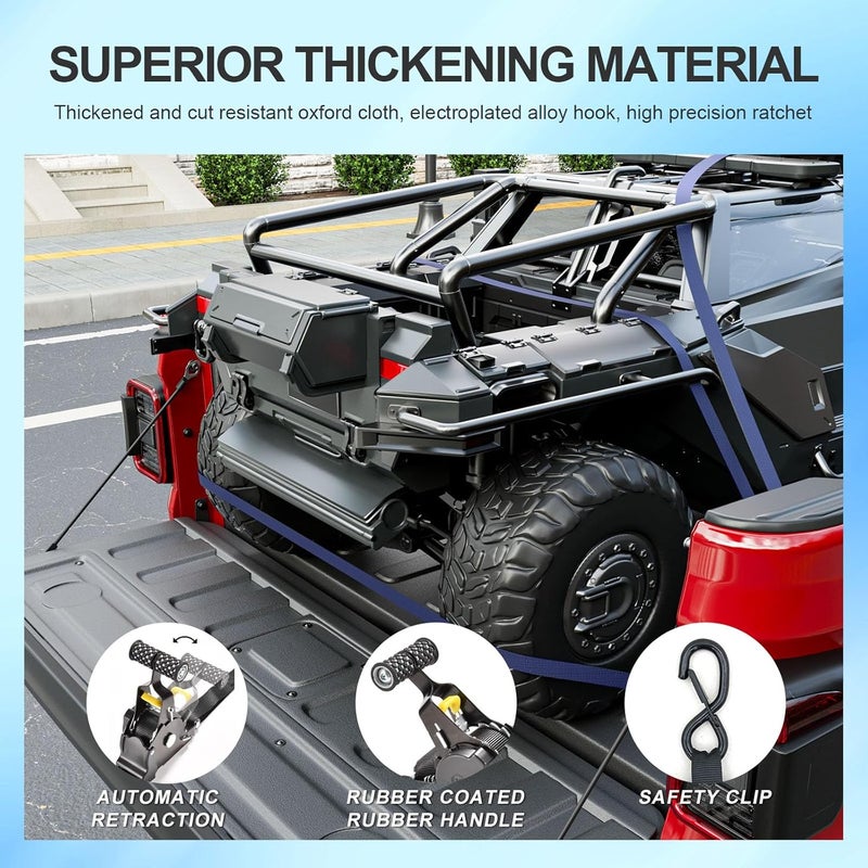 SZYANG منتجات شركة : حزامان قابلان للسحب، متوافقان مع سيارات جيب جلادياتور (Jeep Gladiator) موديلات 2020–2026. تُستخدم كبدائل لحزام الراتشيت المستخدم في تثبيت الأغراض داخل السيارة، ومناسبة لإكسسوارات هذه السيارات. - Image 5